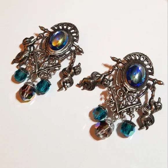 1980s Runway Style Cherub Aurora Borealis Long Earrings - Picture 6 of 7